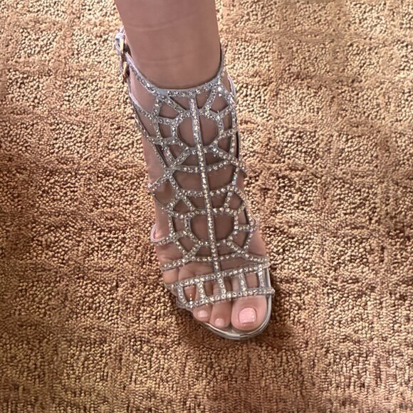 Sergio Rossi Scarpe Donna Sandal Silver Crystal Size 38 Authentic - Picture 2 of 8